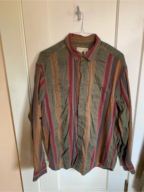 VTG 90s The Territory Ahead XL Button Down Textured Weave Earthy Stripes Granola